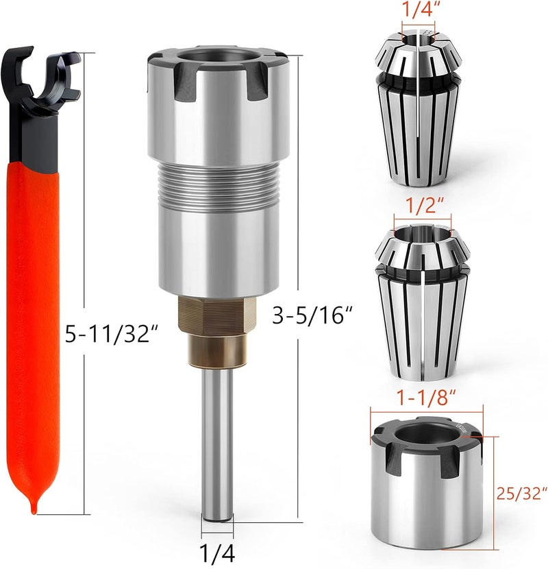 MEIGGTOOL 1/4 Inch Shank Router Bit Extension Collets ER20M Extender Chuck Converter Adapter, Convert 1/2-Inch & 1/4-Inch Shank Bits for Milling Lathe Tool Workholding and CNC Engraving Machine - Image 2
